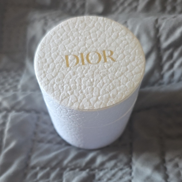 Dior Accessories - Dior White Textured Cylindrical Box with Gold Logo